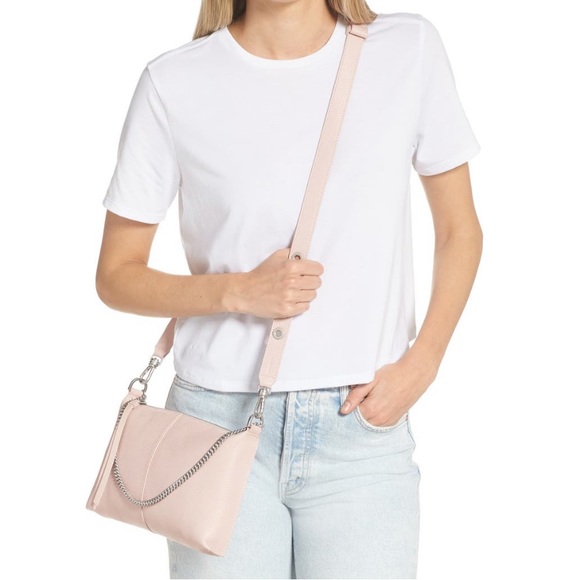 AllSaints Pink Leather Convertible Crossbody Shoulder Bag w Chain Strap NWT - Picture 3 of 12